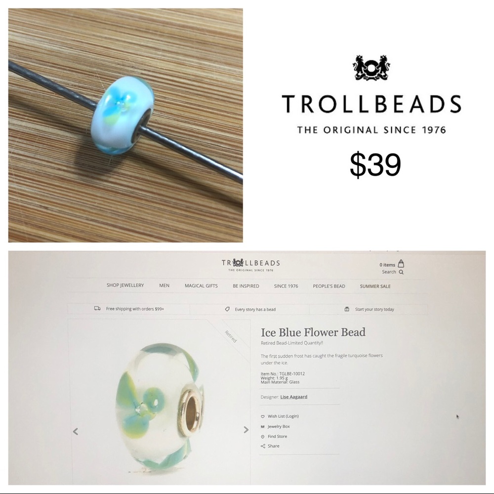 Trollbeads - Ice Blue Flower Bead